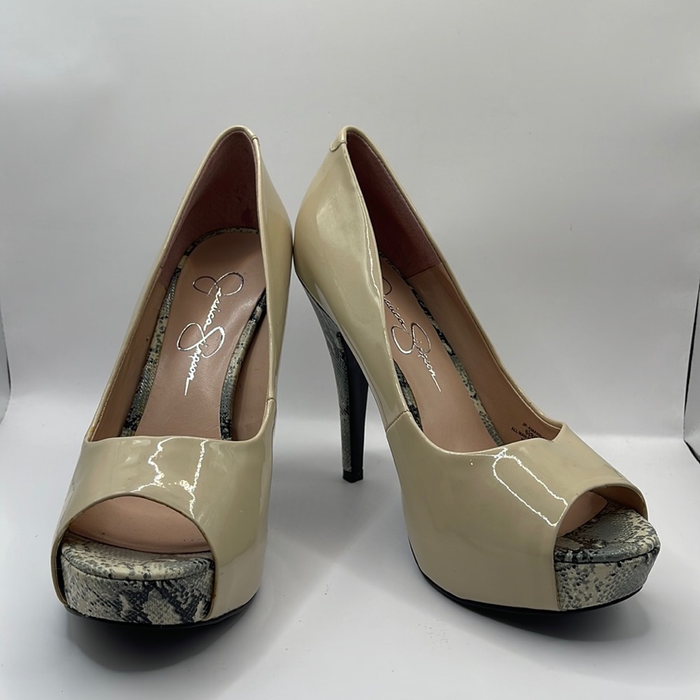 NWOT- Jessica Simpson Amandax open toe snake print Heels - Picture 1 of 13